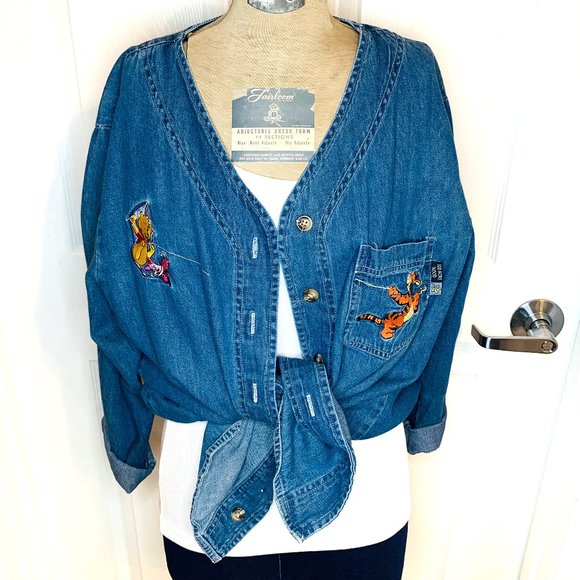 Disney Tops - Vintage Denim Winnie The Pooh Button Up E1